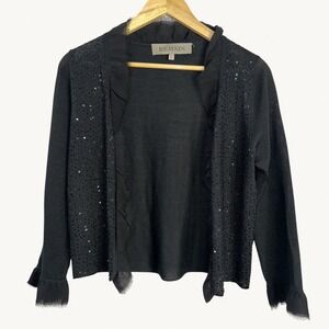REMAIN‎ Black Sequin Ruffle Wool Blend Open Front Cardigan Sweater Womens Medium